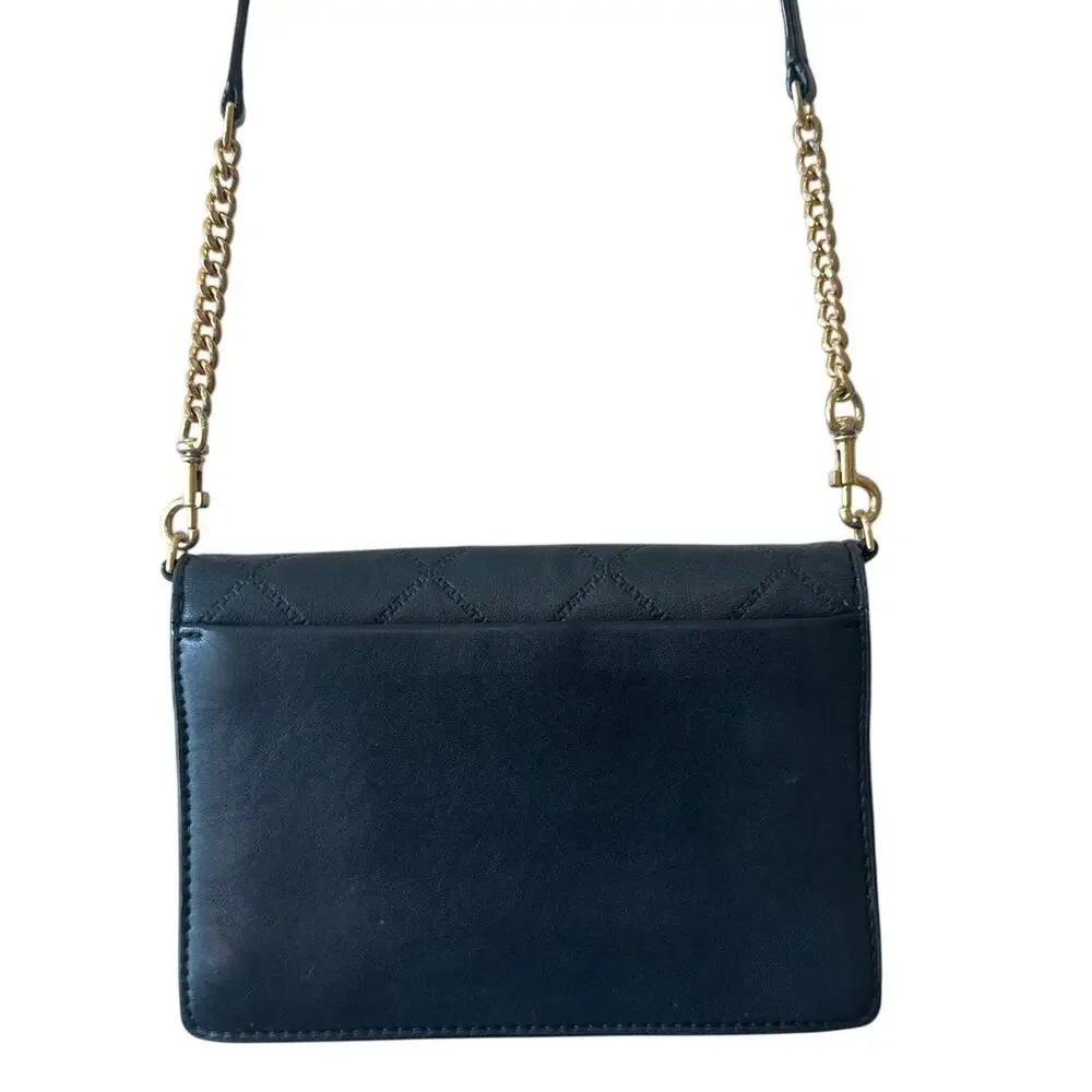 Tory Burch Georgia Quilted Turn Lock Mini Crossbody WOC Black‎
